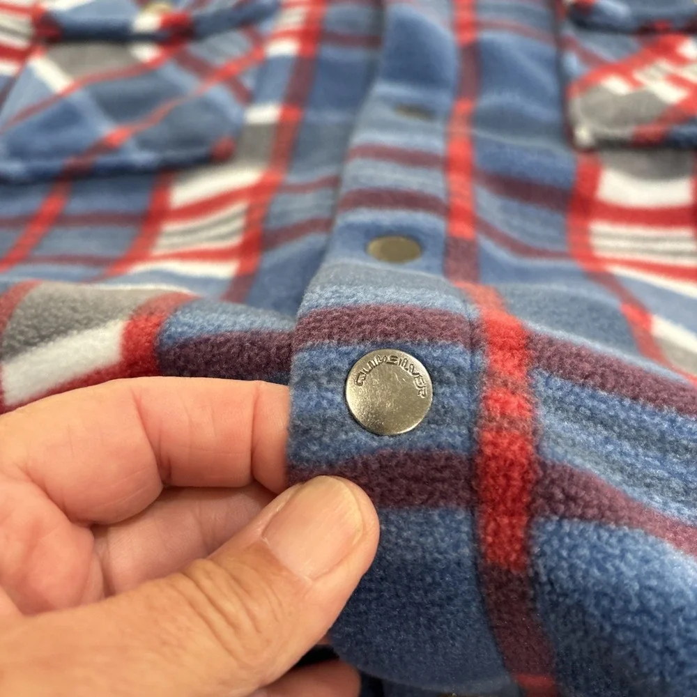 Quicksilver Flannel Shirt Youth Medium 14/16Blue Plaid Fleece Button Outdoor Top